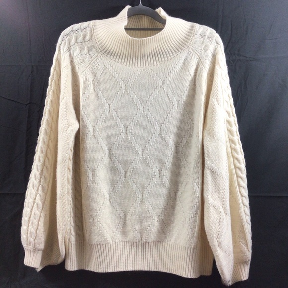 Vintage Jodifl women’s cream mock neck poet sleeves cable knit sweater size sm. - Picture 1 of 10